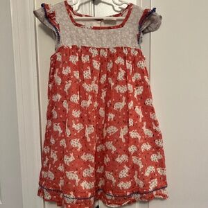Beautiful Mini Boden dress! Pink with bunnies, size 6-7